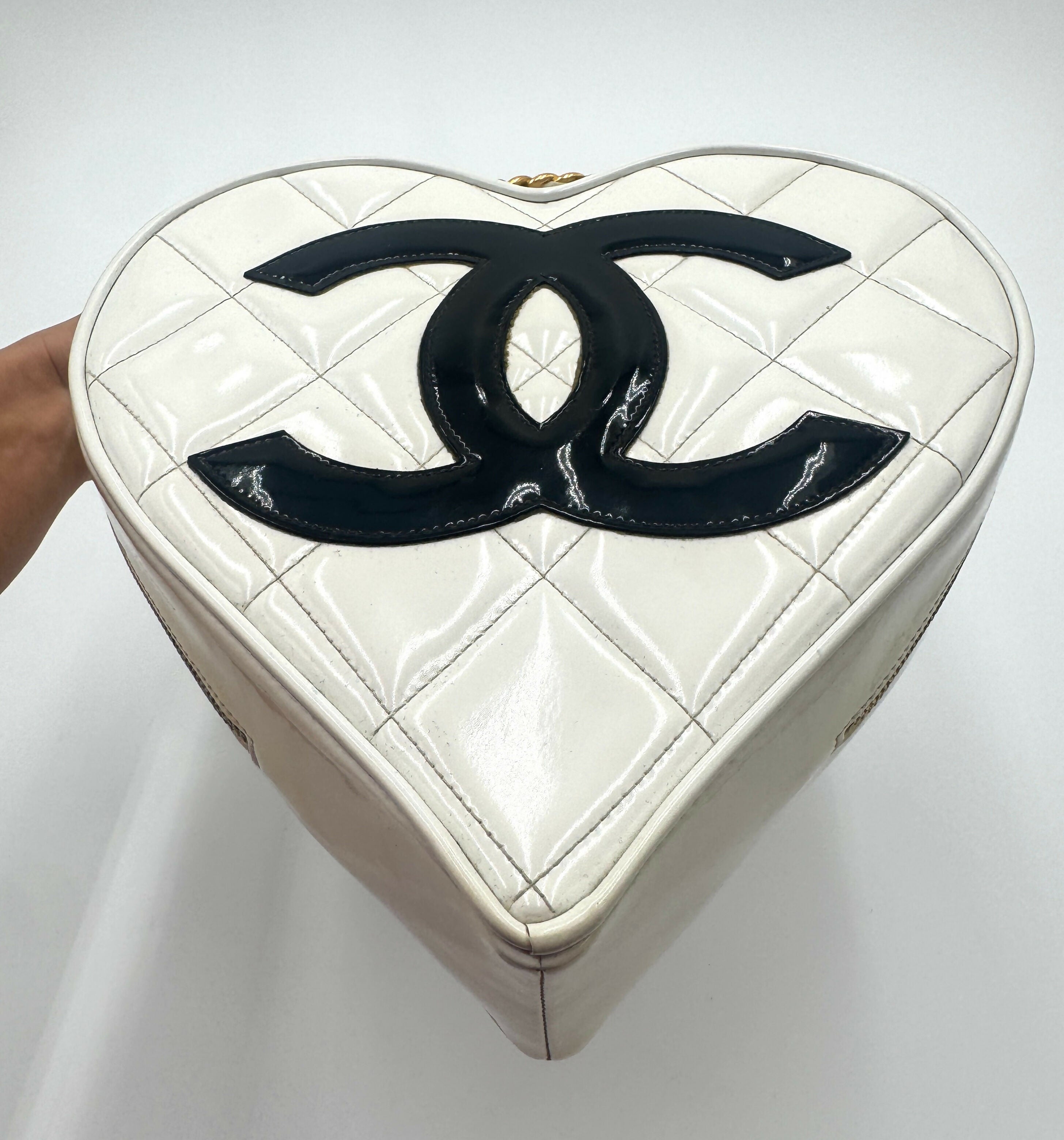 Chanel 1995 Vintage Barbie Heart White Vanity Bag