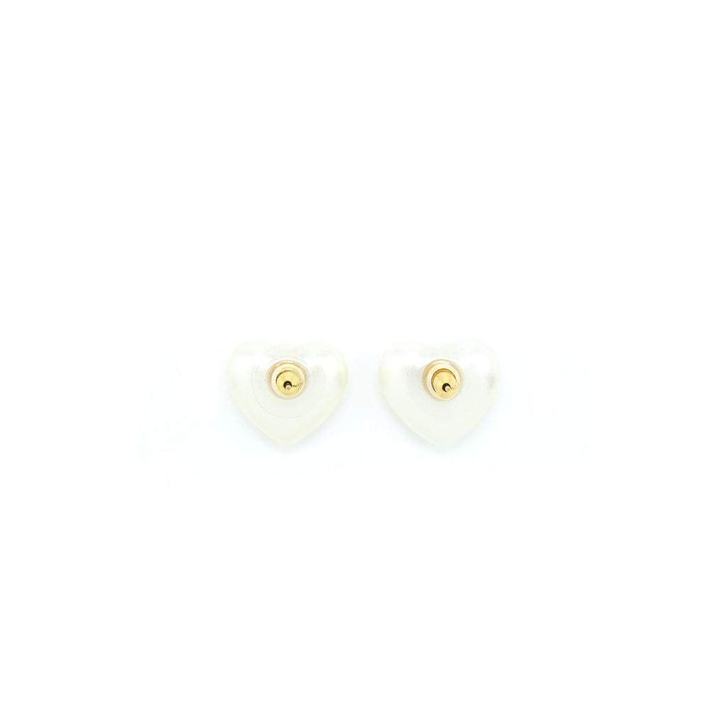 Chanel Heart Pearl Earrings With Crystals Light Gold