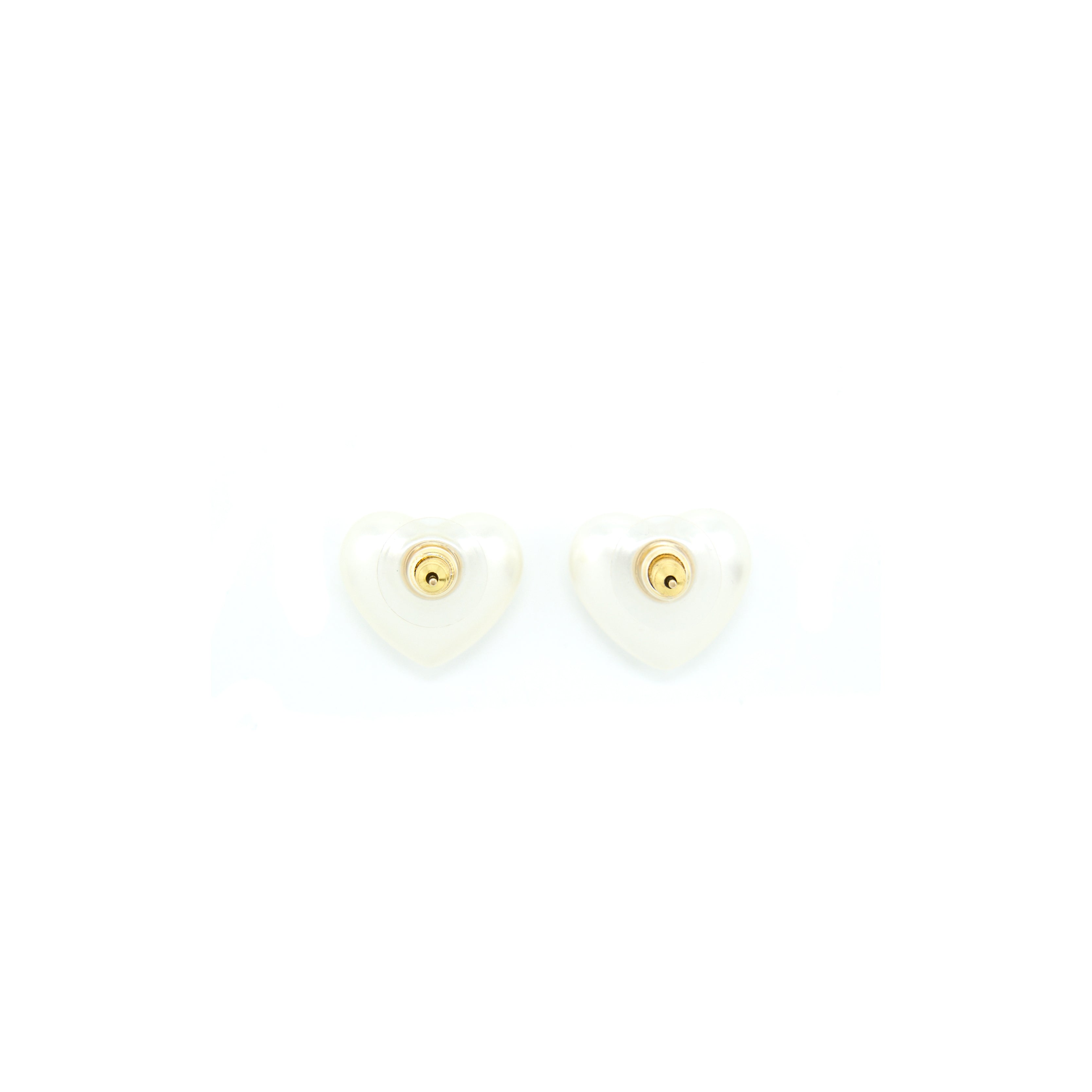 Chanel Heart Pearl Earrings With Crystals Light Gold