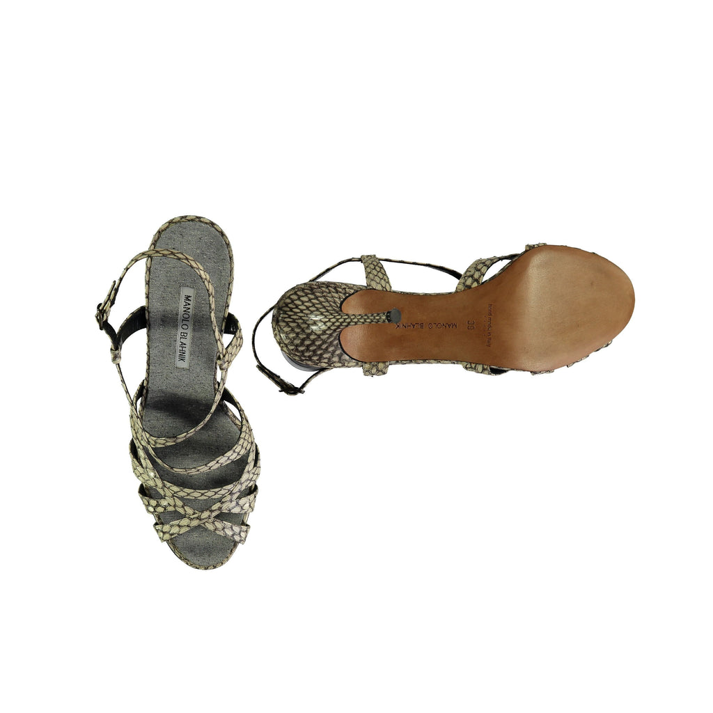 Women's Manolo Blahnik Snakeskin Strappy Heel Sandals