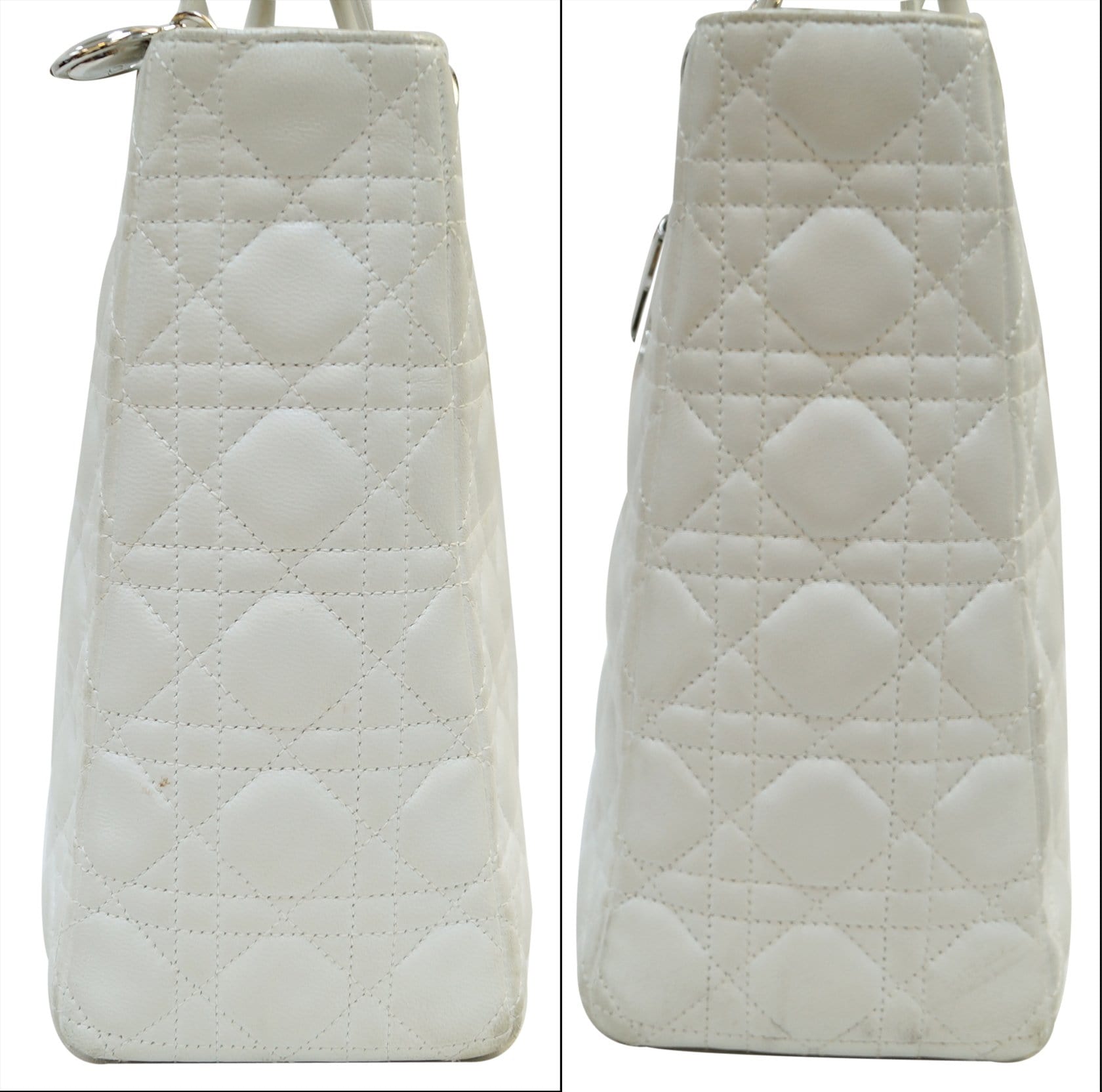 CHRISTIAN DIOR White Lambskin Leather Large Lady Dior Shoulder Bag
