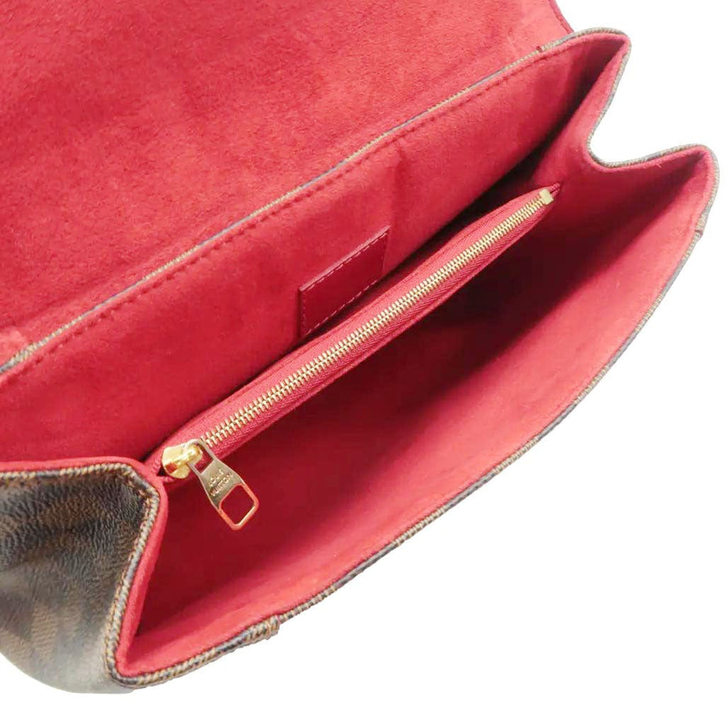 LOUIS VUITTON Caissa Chain Damier Ebene Clutch Shoulder Bag Brown