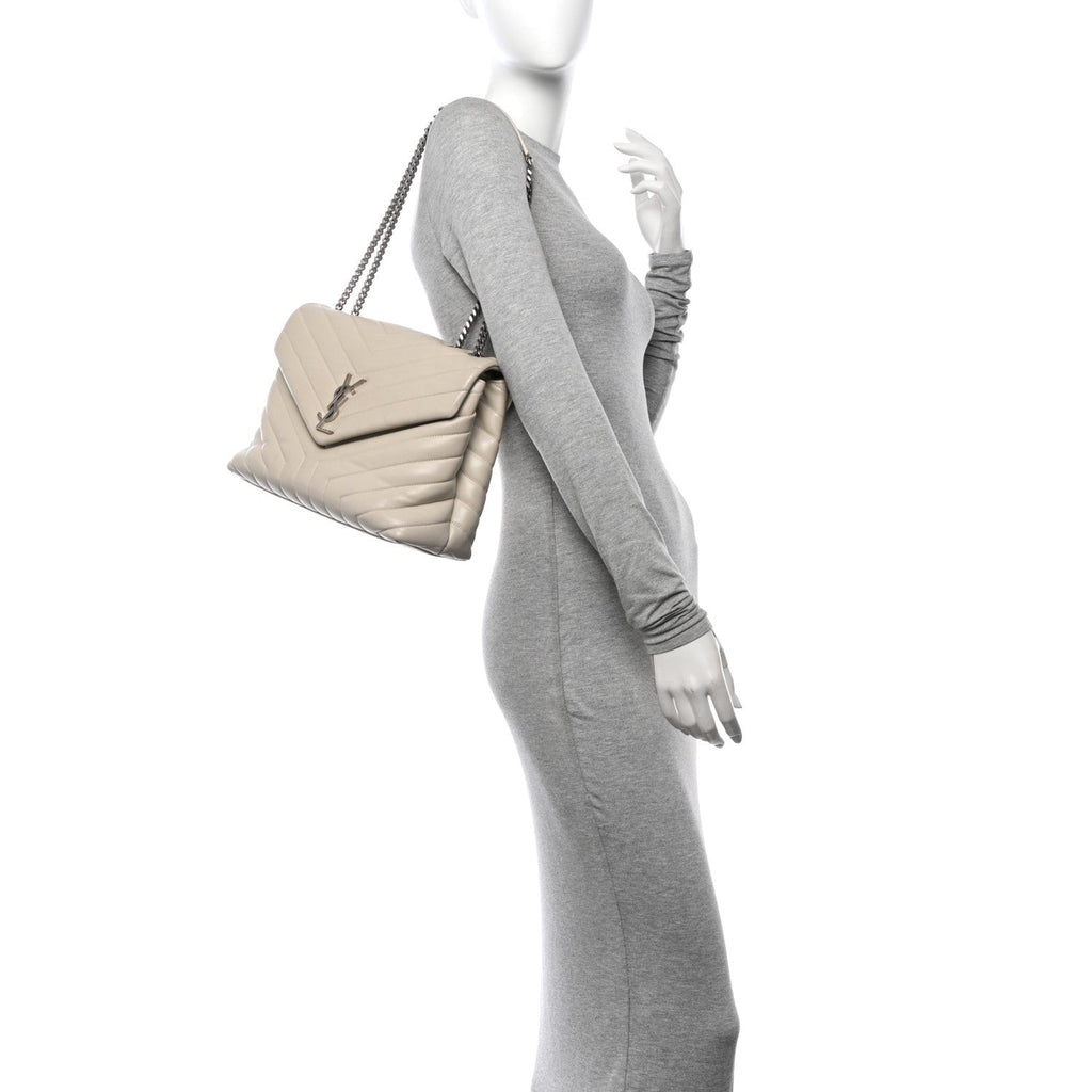 Calfskin Y Quilted Monogram Medium Loulou Chain Satchel Crema Soft