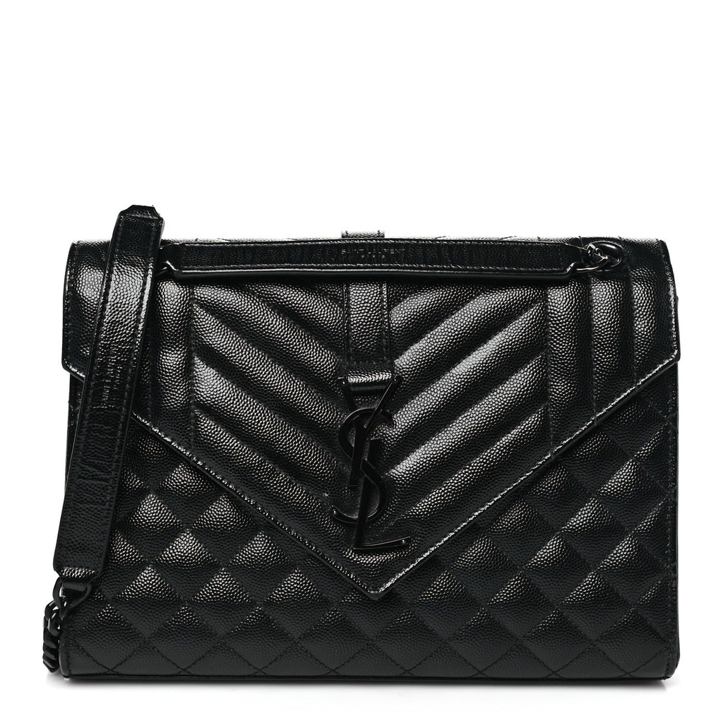 Grain De Poudre Textured Mixed Matelasse Triquilt Medium Monogram Monochrome Satchel Black