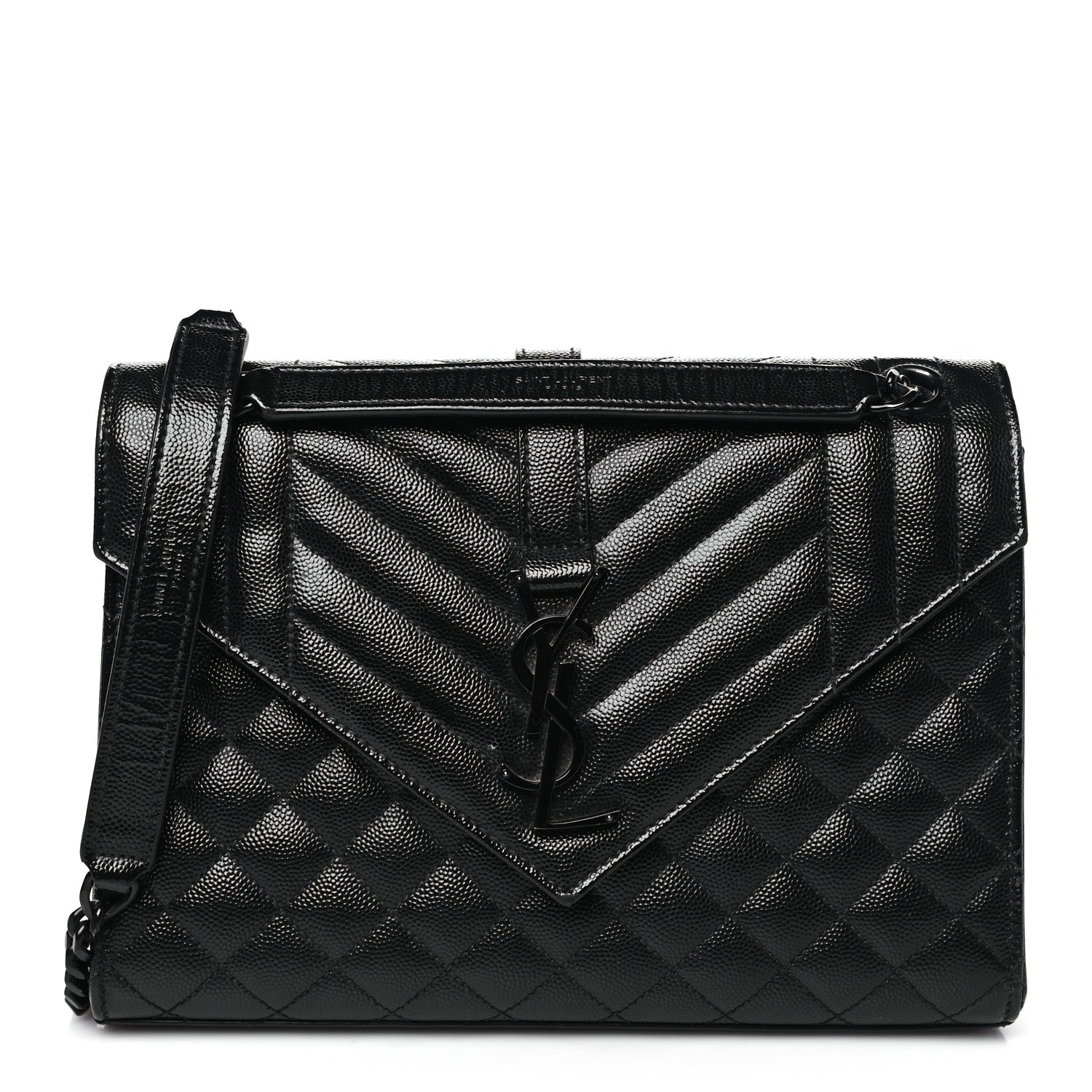 Grain De Poudre Textured Mixed Matelasse Triquilt Medium Monogram Monochrome Satchel Black