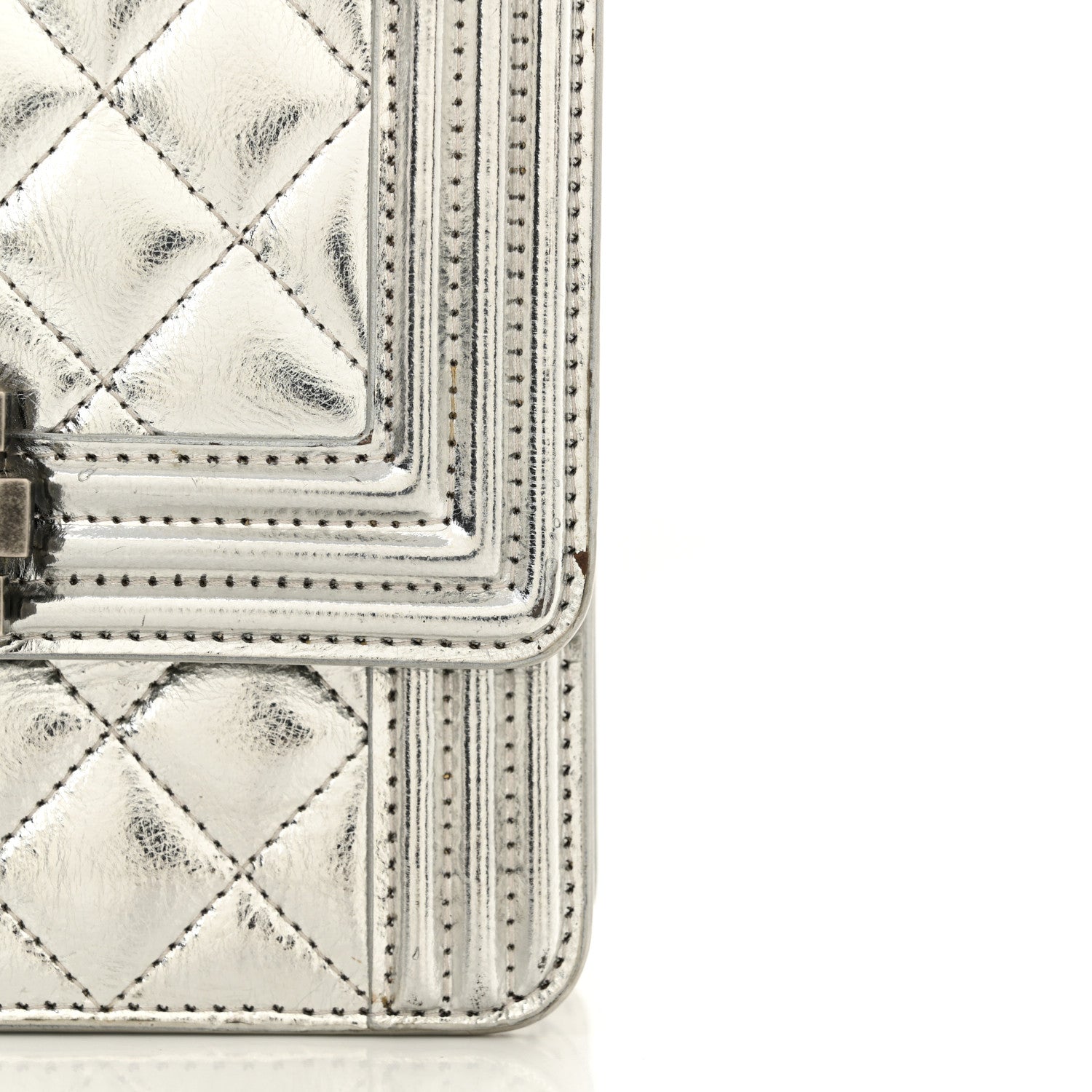 Metallic Goatskin Quilted North South Boy Flap Silver