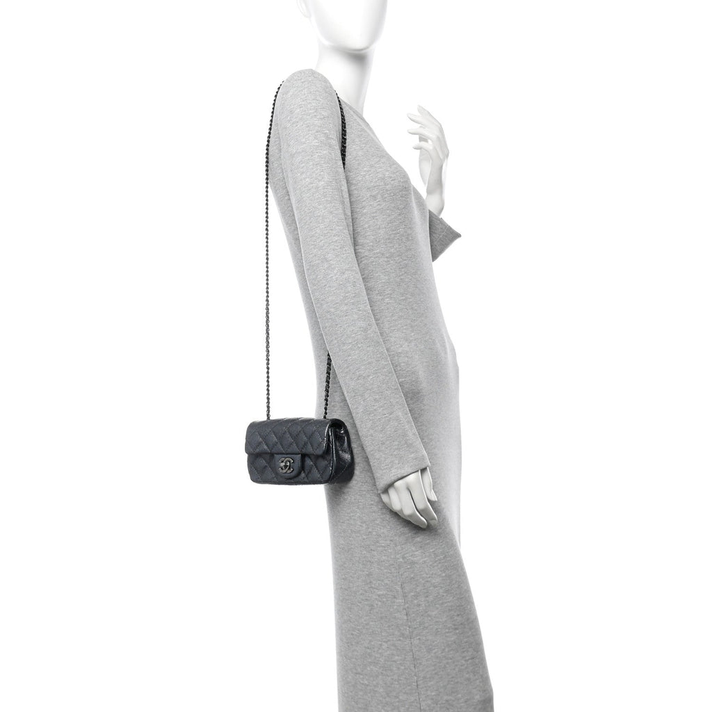 Metallic Caviar Quilted Extra Mini Flap Dark Grey