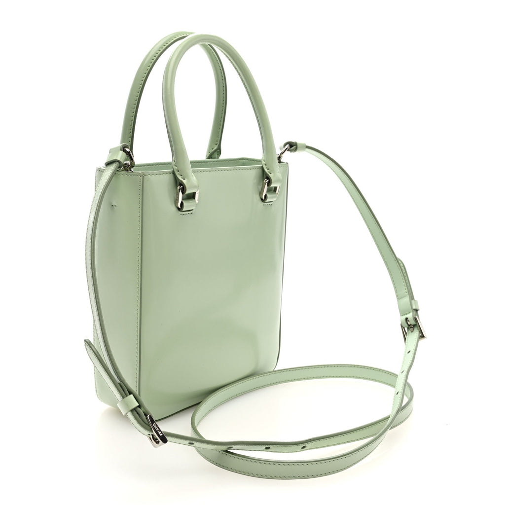 Spazzolato Metal Triangle Logo Small Double Handle Crossbody Tote Acqua