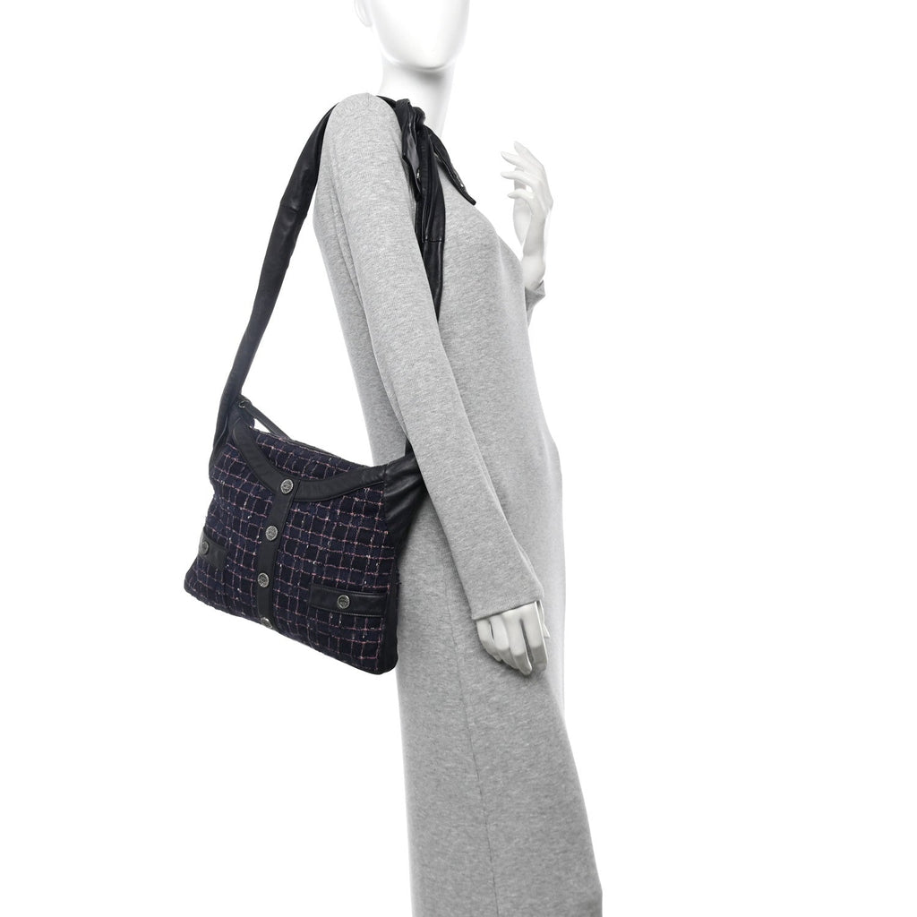 Tweed Lambskin Small Girl Bag Navy Blue Pink