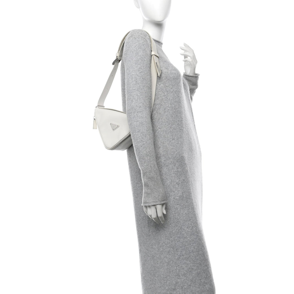 Saffiano Triangle Shoulder Belt Bag White
