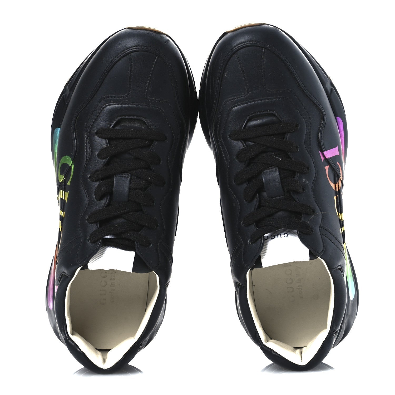 Calfskin Iridescent Logo Womens Rhyton Sneakers 38.5 Black