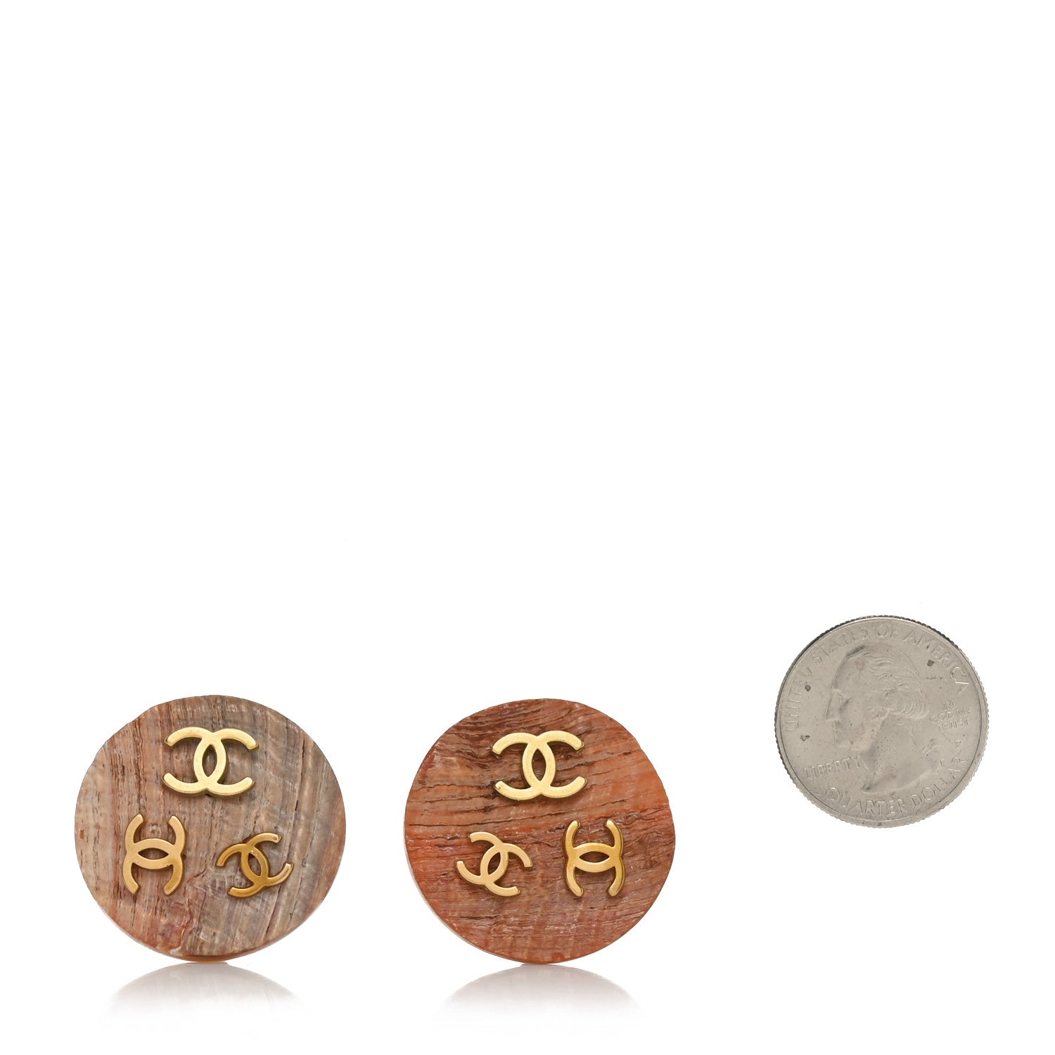 Metal CC Sea Shell Clip On Earrings Brown Gold