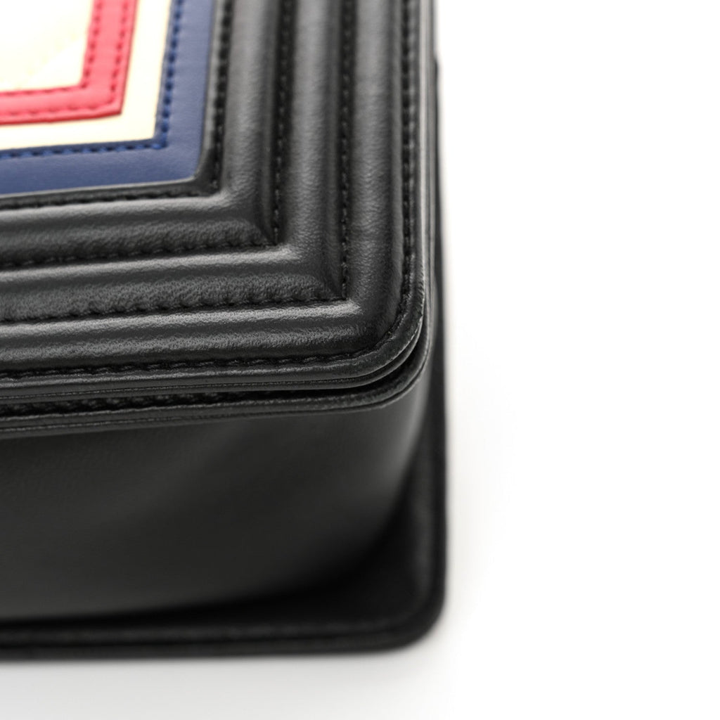 Lambskin Quilted Crest Embellished Medium Boy Flap Black White Blue