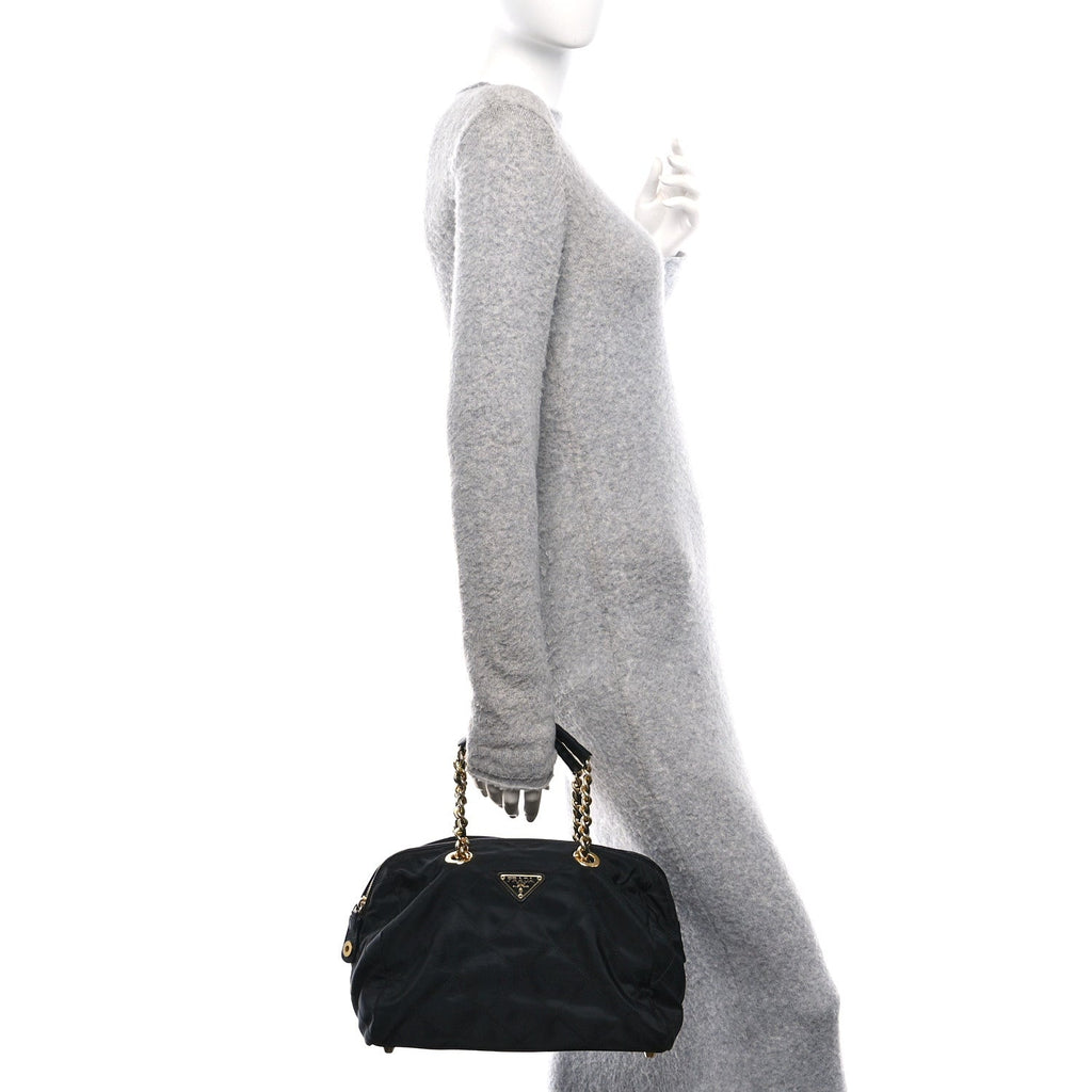 Nylon Tessuto Impuntu Quilted Shoulder Bag Black
