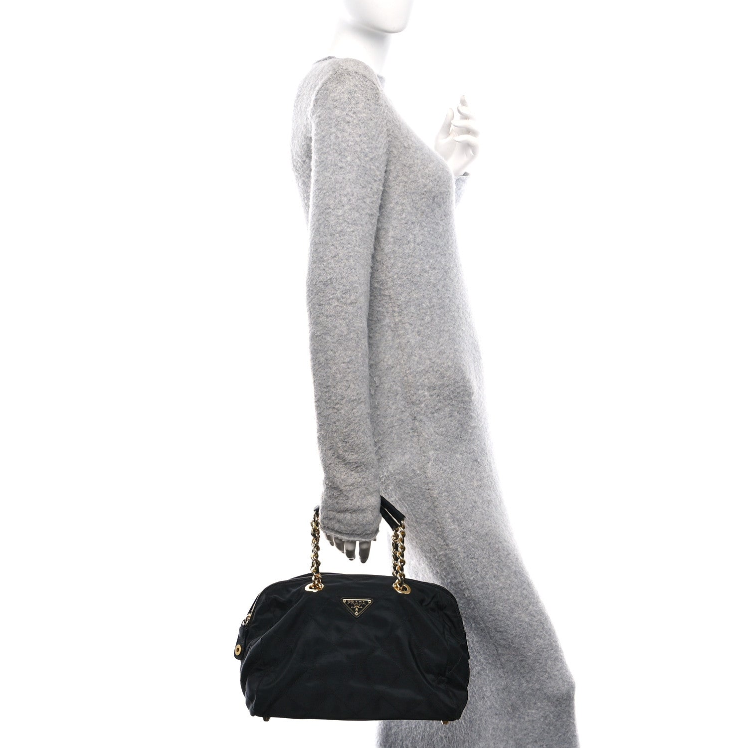 Nylon Tessuto Impuntu Quilted Shoulder Bag Black