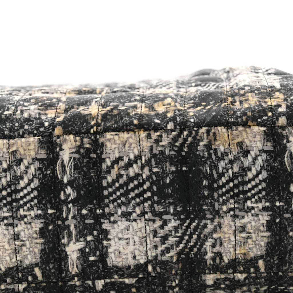 Lambskin Nylon Tweed Printed Tote Black White