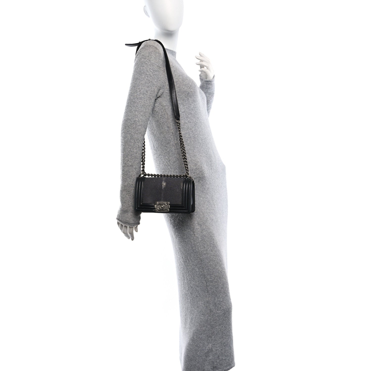 Galuchat Stingray Small Boy Flap Black Silver