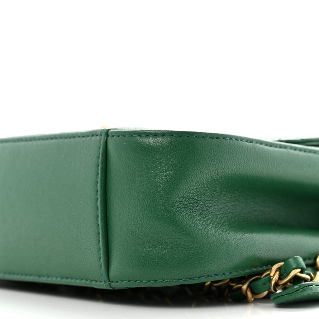 Lambskin Quilted Chain Infinity Top Handle Flap Green