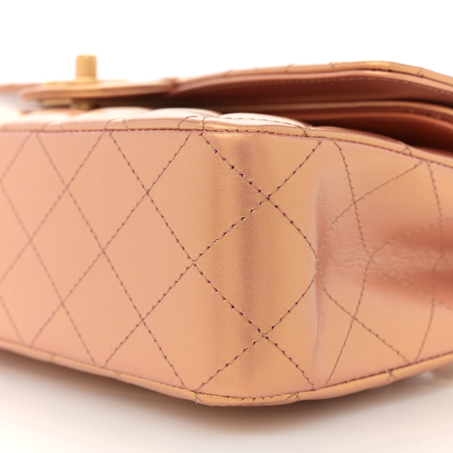 Metallic Lambskin Quilted Medium Double Flap Golden