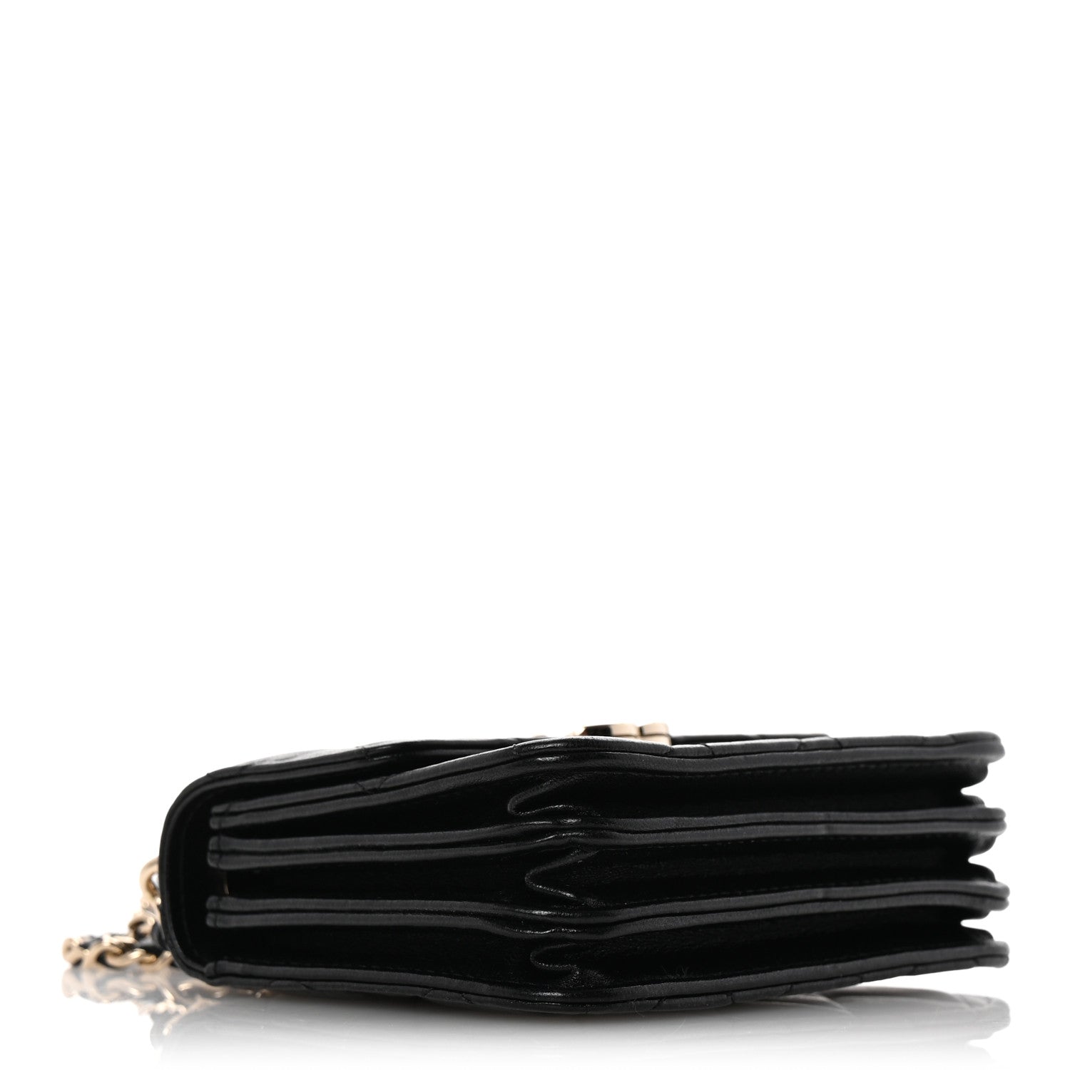Lambskin Quilted Top Handle Flap Clutch With Chain Black