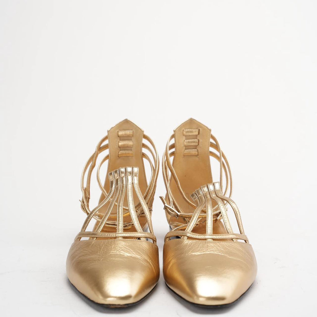 Chanel Gold Metallic Leather Sandals Size 38C
