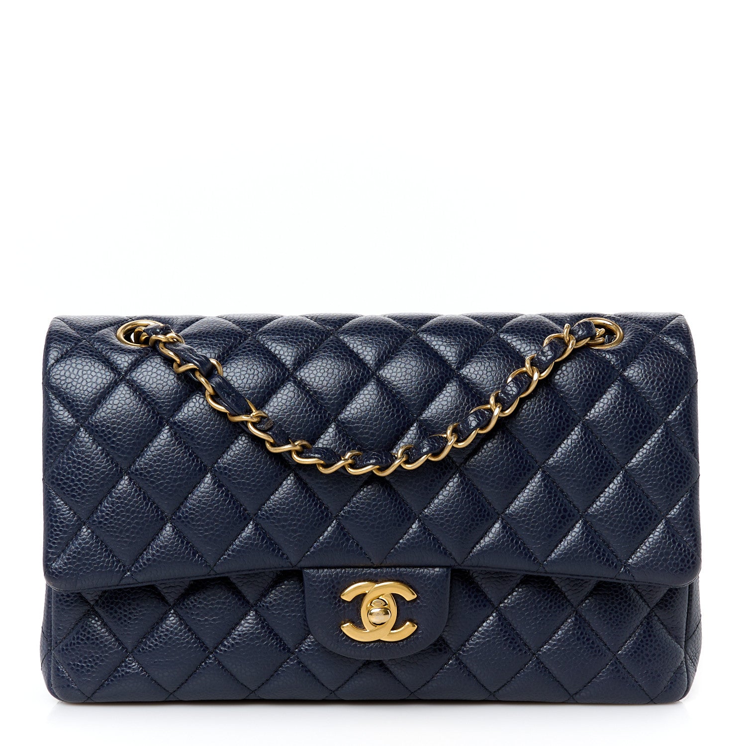 Caviar Quilted Medium Double Flap Navy