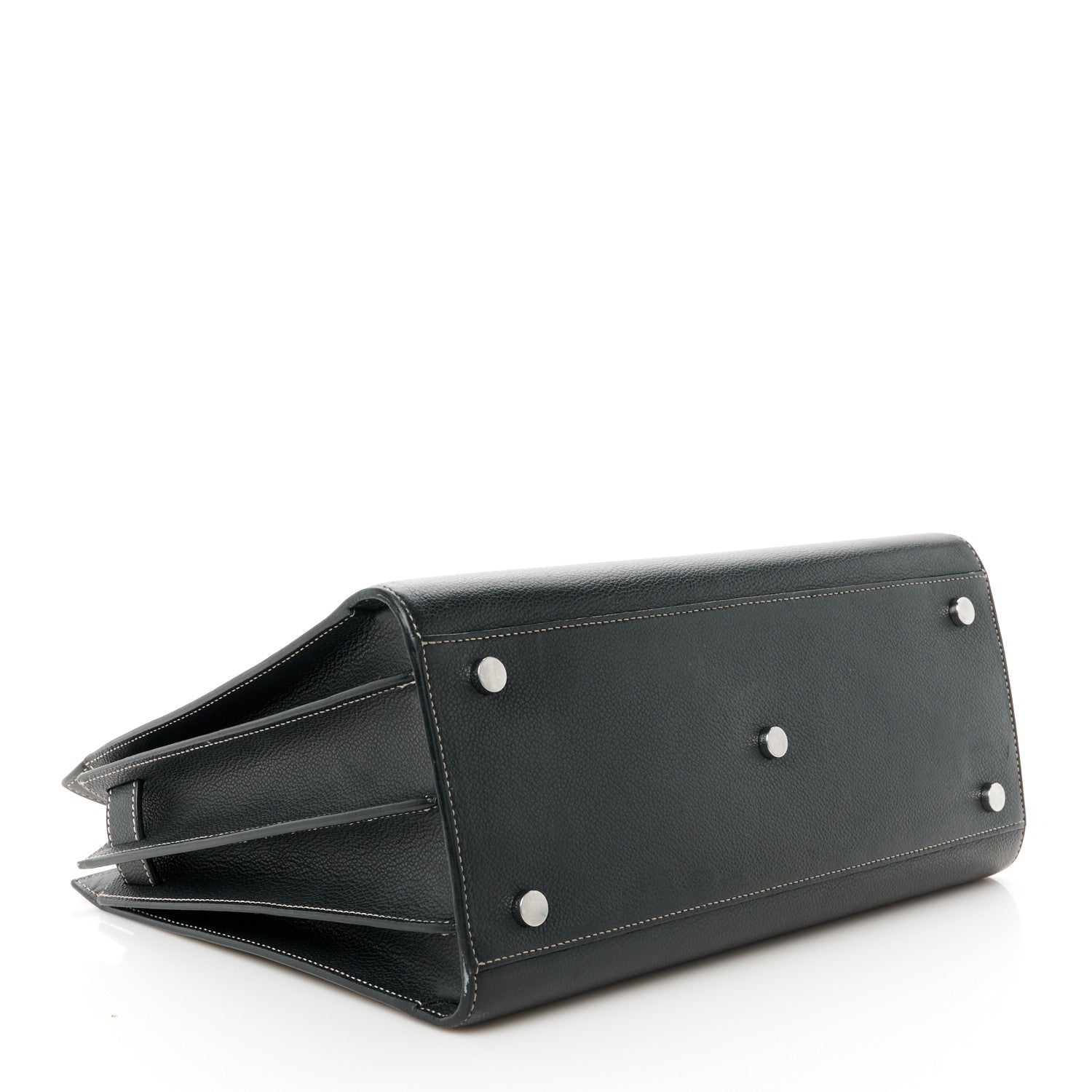 Grained Calfskin Topstitch Small Sac De Jour Black Porcelain