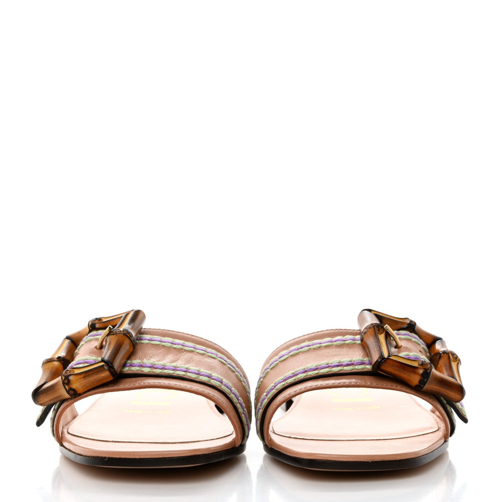 Calfskin Bamboo Buckle Sandals 37 Beige Multicolor