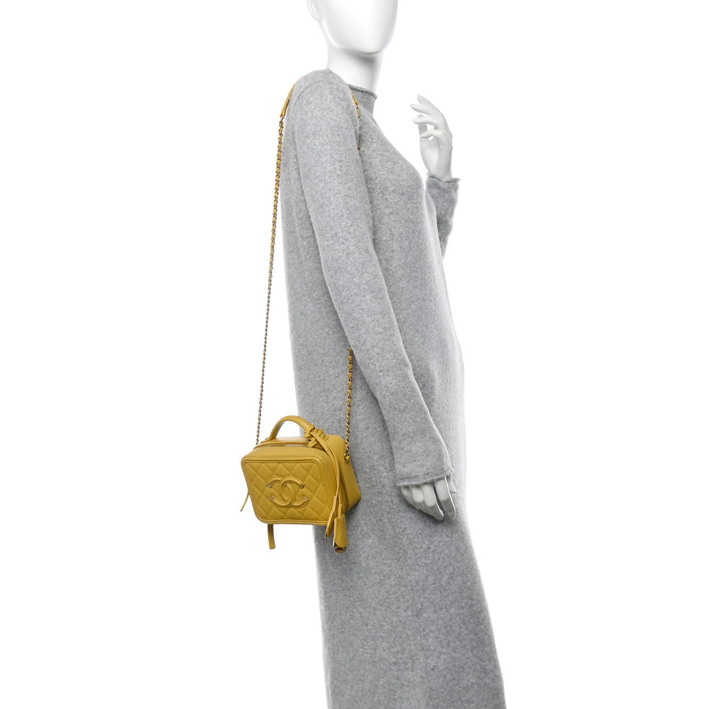 Caviar Quilted Small CC Filigree Vanity Case Yellow