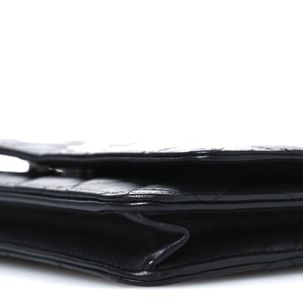 Lambskin Quilted Wallet On Chain WOC Black