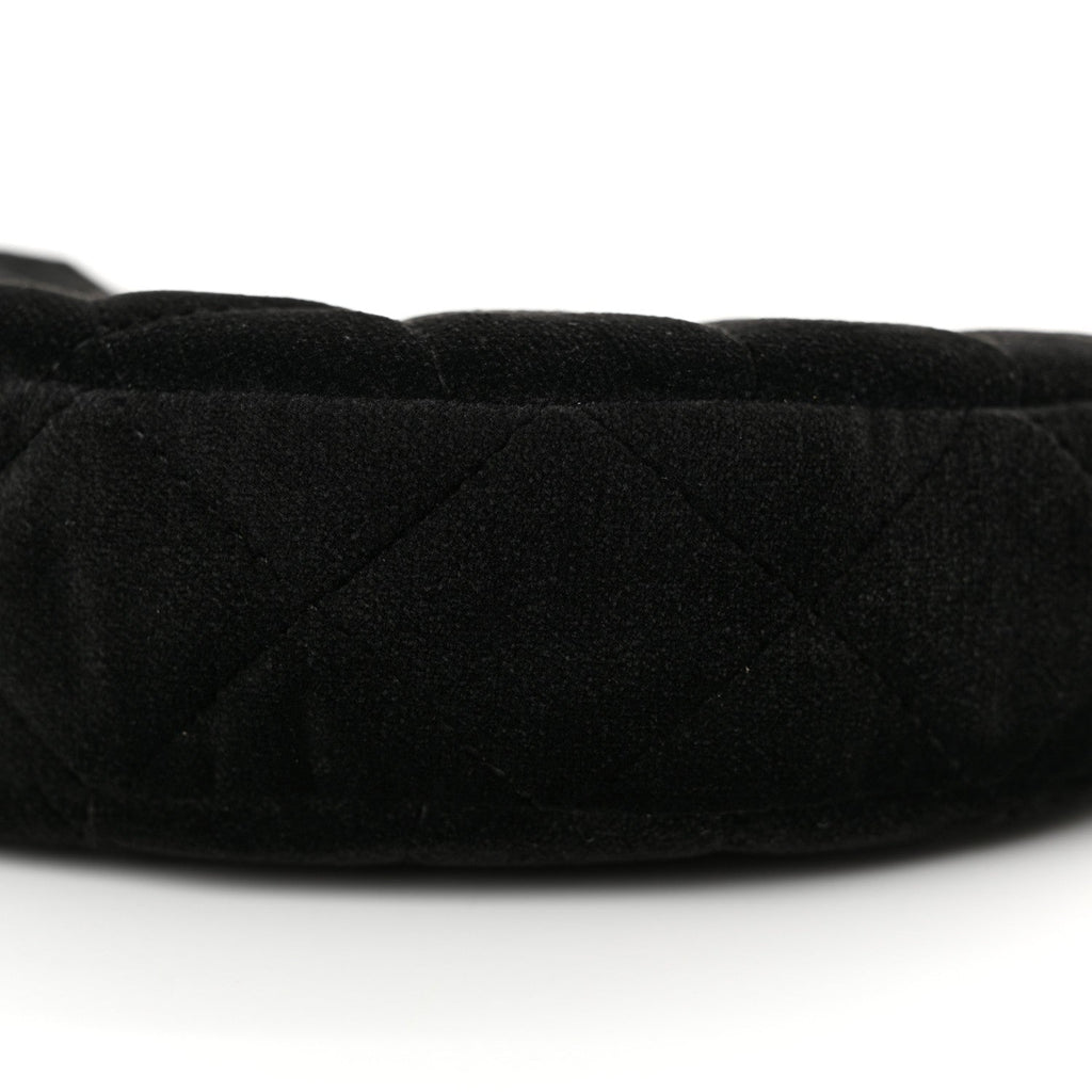 Velvet Crystal Quilted Chain Hobo Black