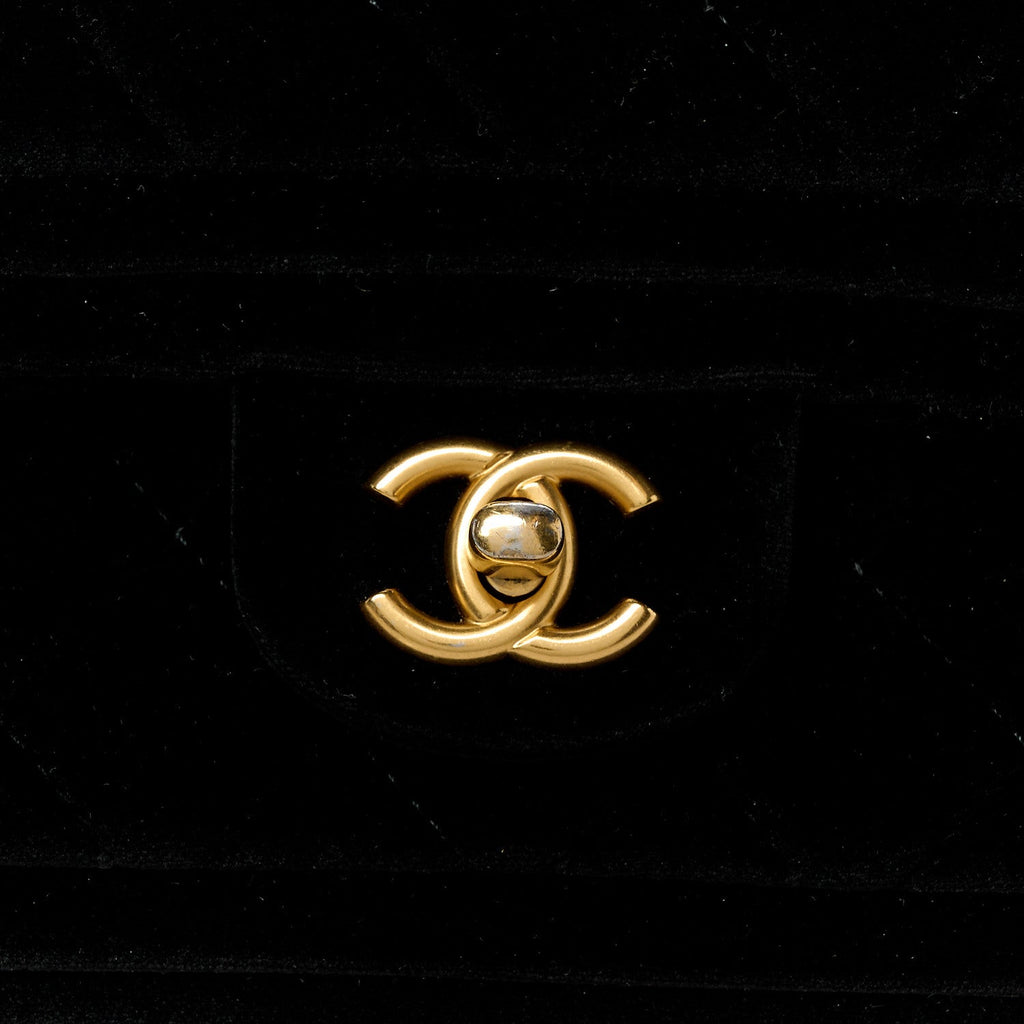 Velvet Quilted Double Frame Flap Black