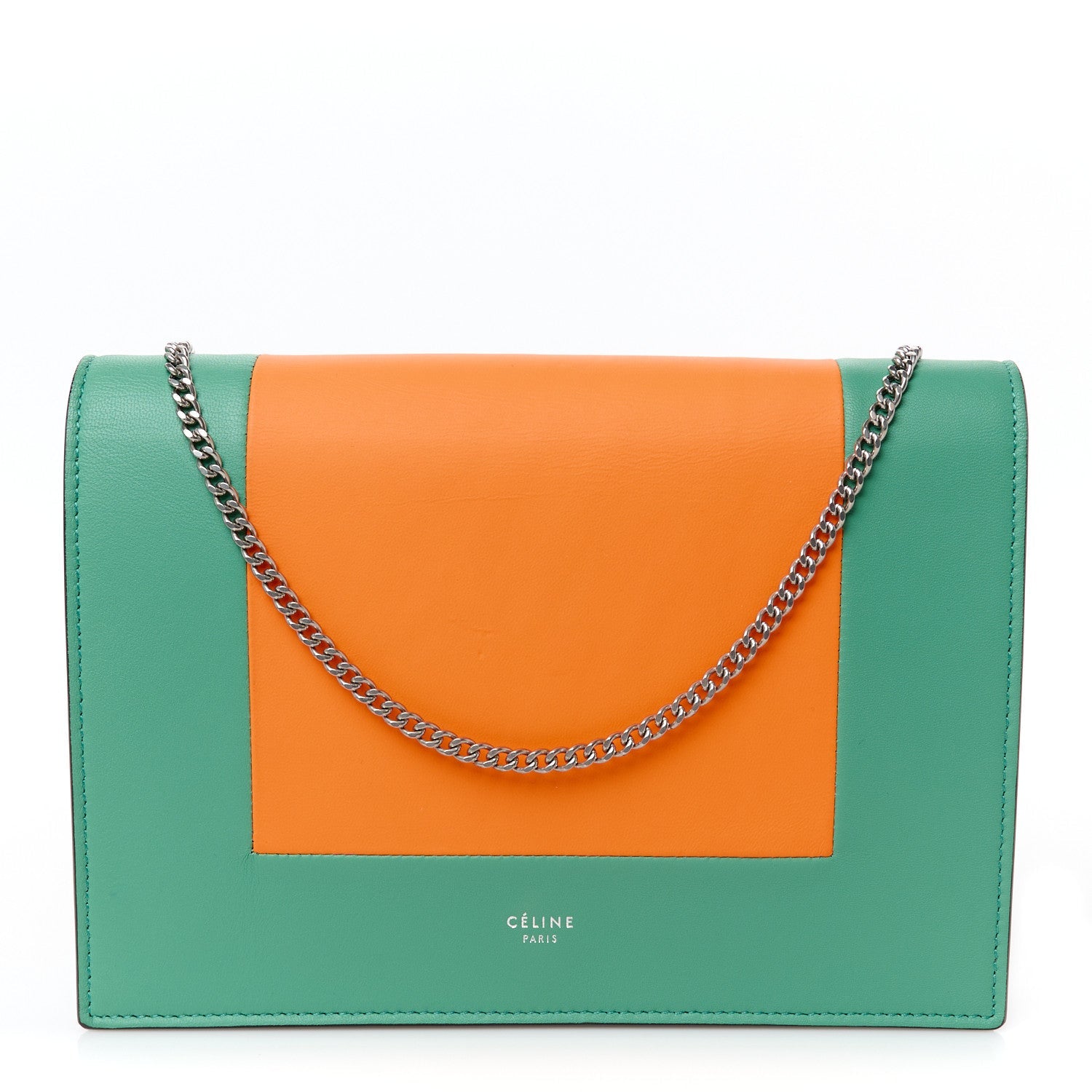 Smooth Lambskin Frame Evening Chain Clutch Green Orange