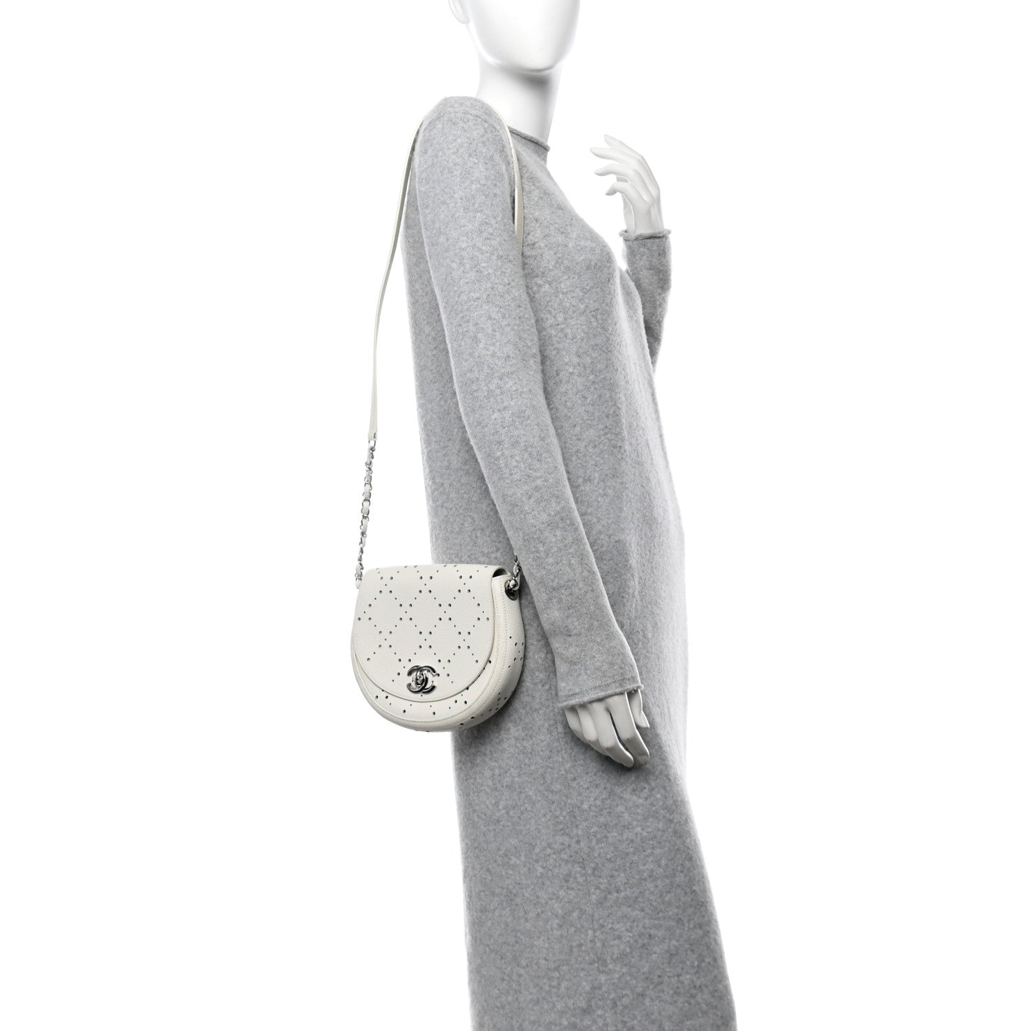 Caviar Perforated Messenger Bag White