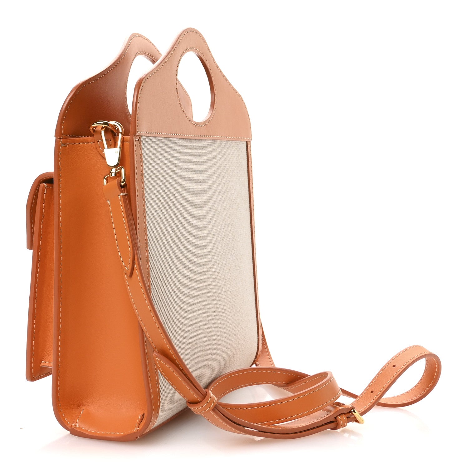 Canvas Smooth Calfskin Two Tone Mini Pocket Bag Natural Orange