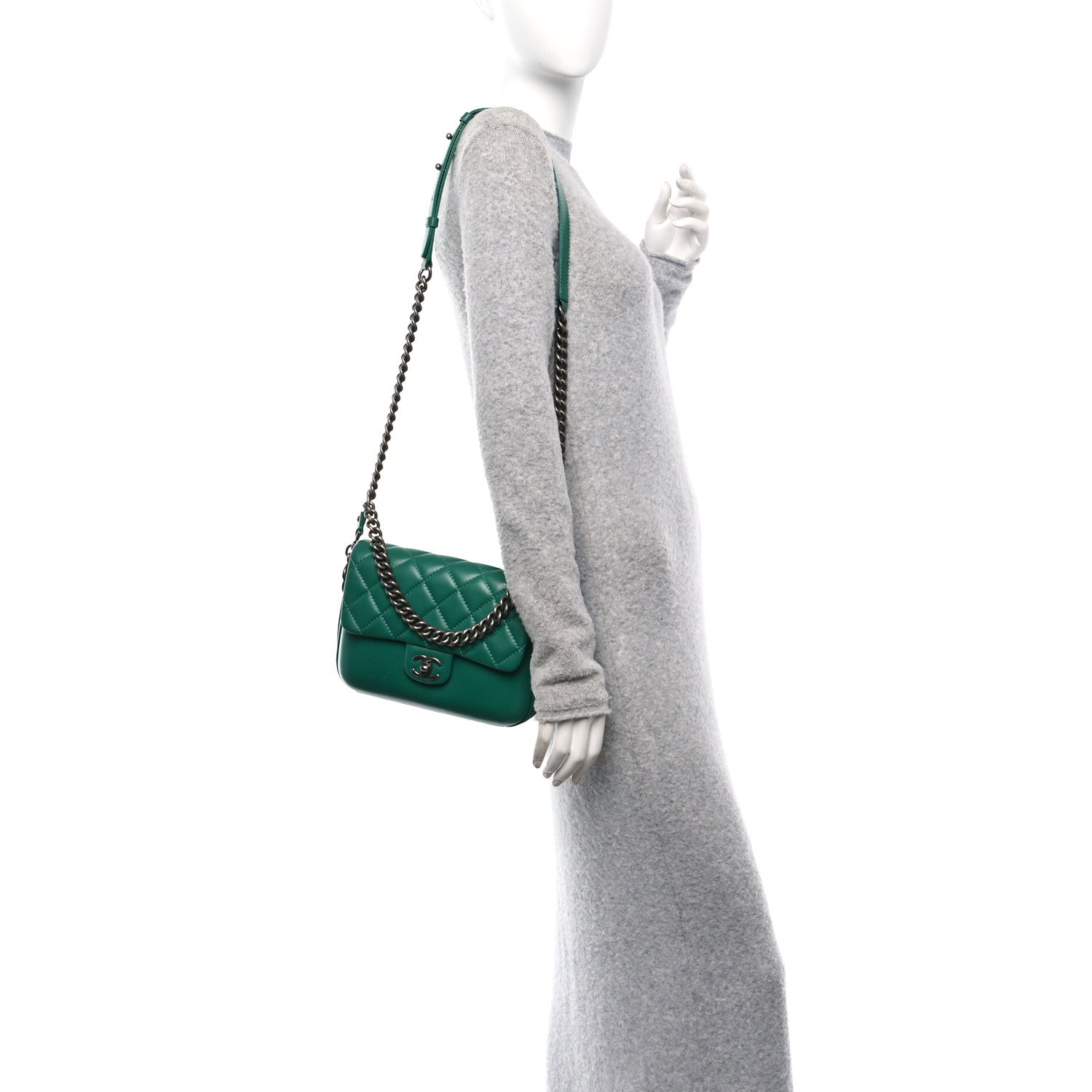Calfskin Quilted Medium Rock My Shoulder Flap Green