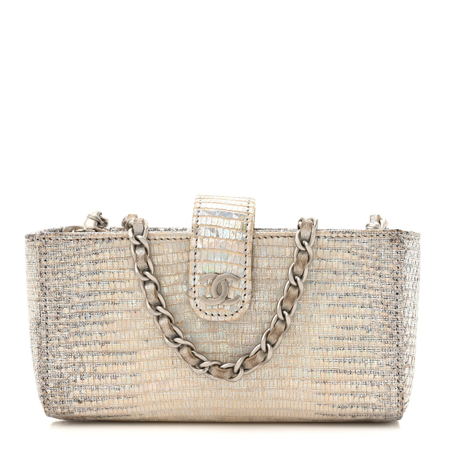 Iridescent Lizard Phone Holder Crossbody Silver