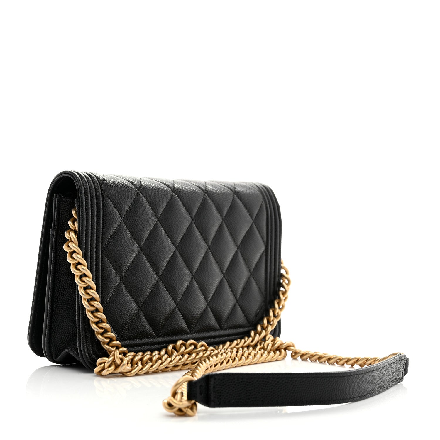 Caviar Quilted Boy Wallet On Chain WOC Black
