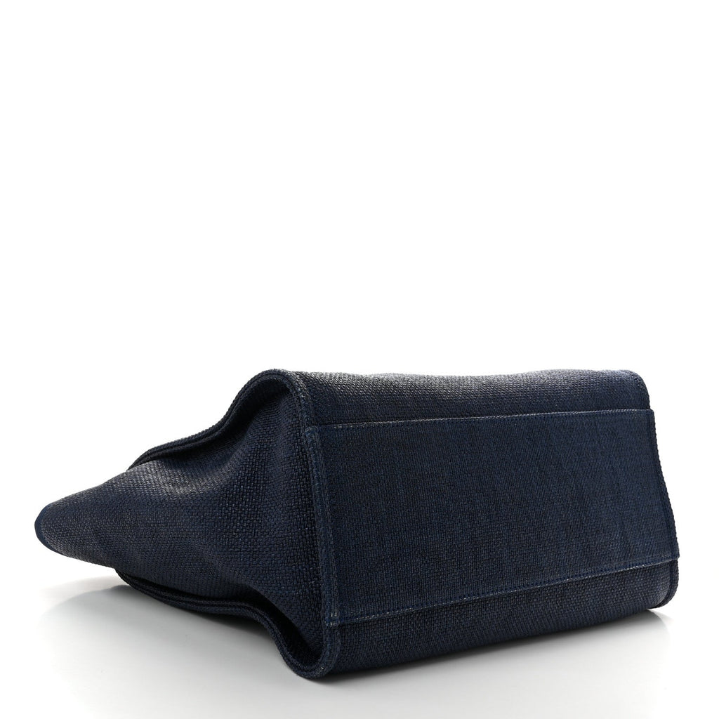 Woven Straw Raffia Medium Deauville Tote Navy