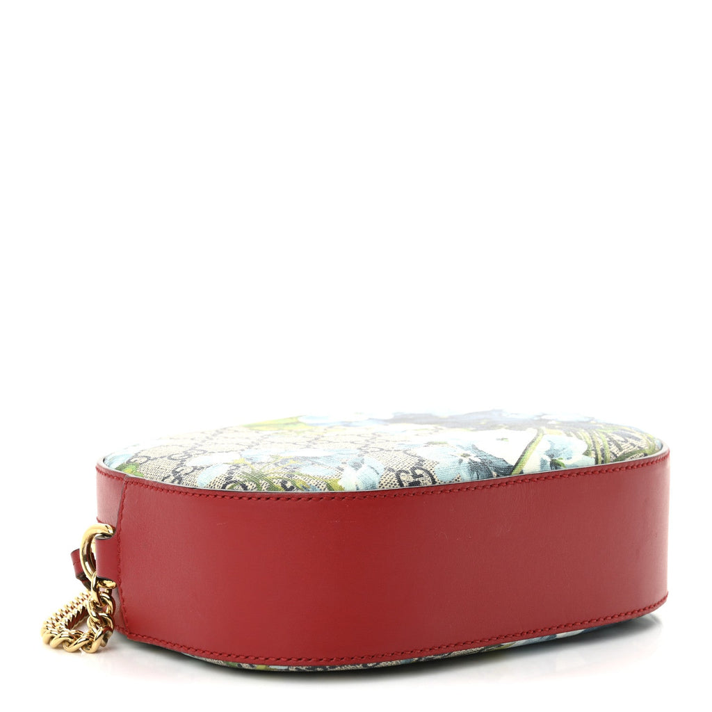 GG Supreme Monogram Blooms Mini Chain Shoulder Bag Beige Blue Navy Hibiscus Red