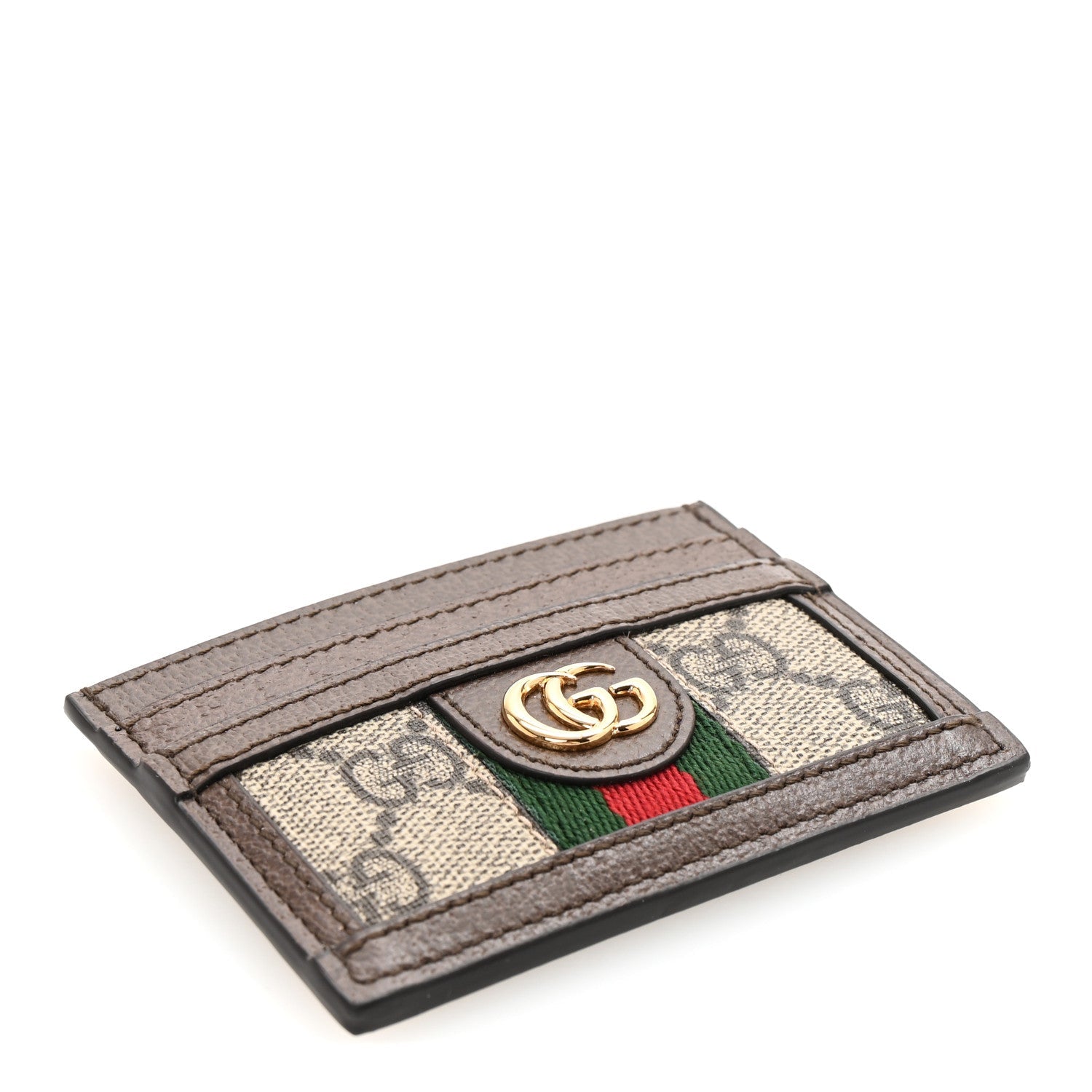 GG Supreme Monogram Textured Dollar Calfskin Ophidia  Holder Beige Ebony New Acero