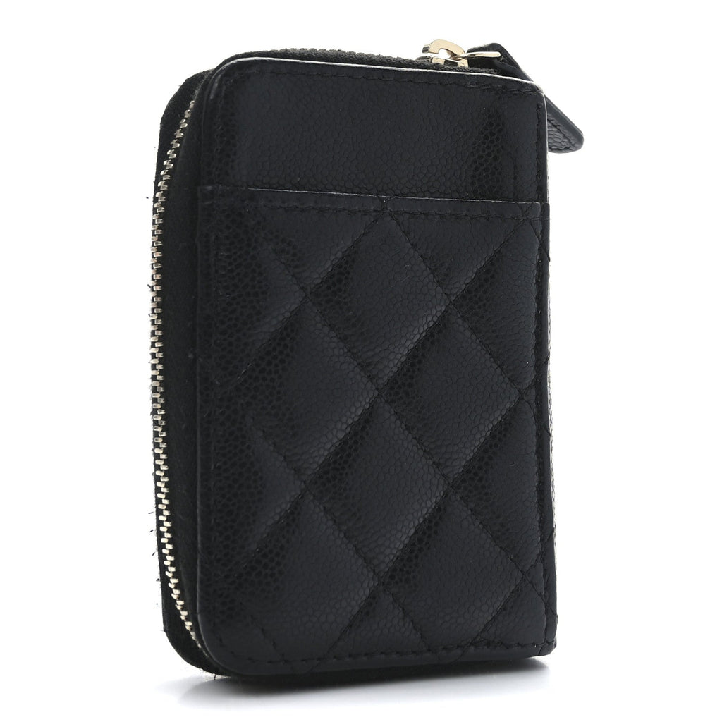 Caviar Quilted Zip  Holder Black