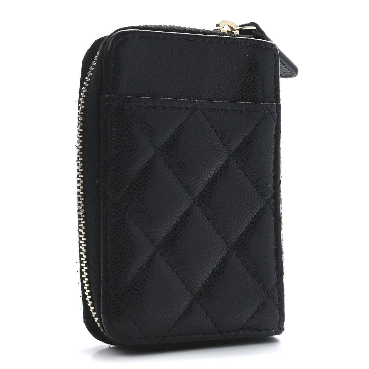 Caviar Quilted Zip  Holder Black