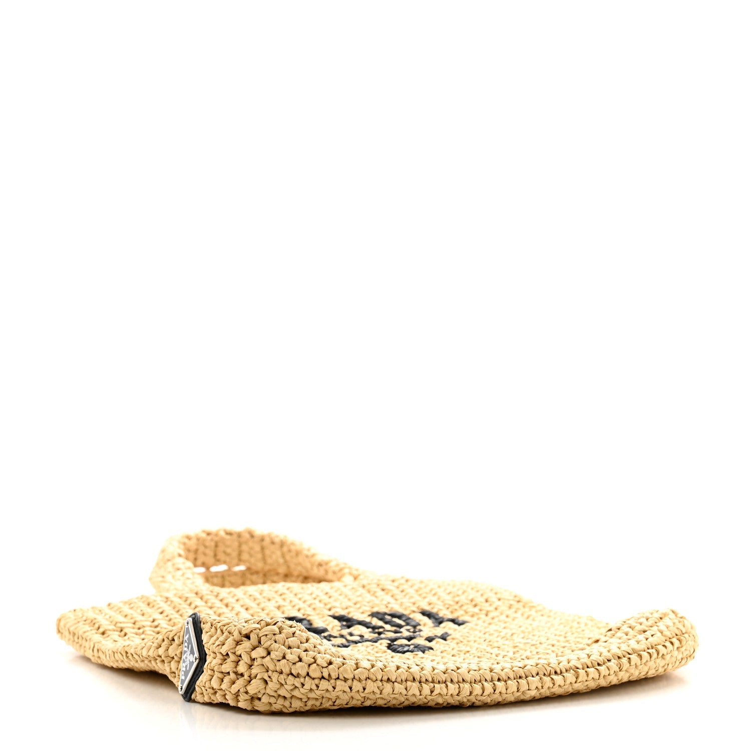 Yarn Raffia Effect Crochet Embroidered Small Logo Tote Naturale