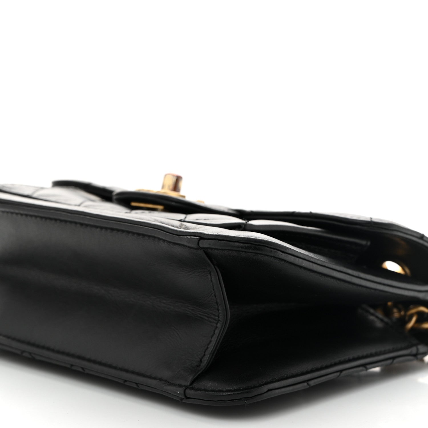 Aged Calfskin Quilted Double You Mini Flap Black