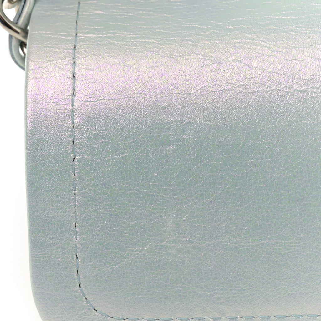 Iridescent Calfskin Quilted Medium Double Flap Light Blue
