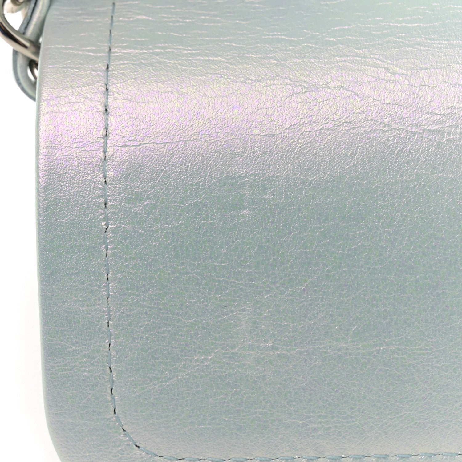Iridescent Calfskin Quilted Medium Double Flap Light Blue