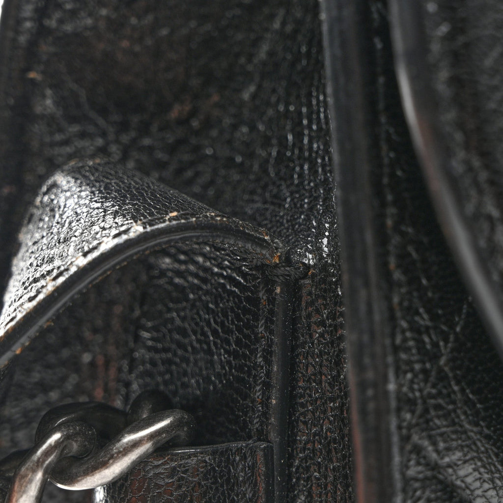 Shiny Goatskin Quilted Small Double Chained Messenger Flap Black