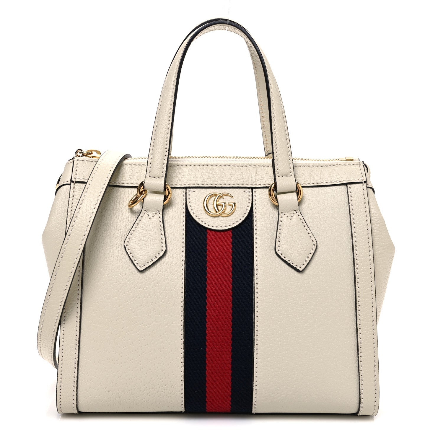 Textured Calfskin Web Small Ophidia Tote Bag Mystic White