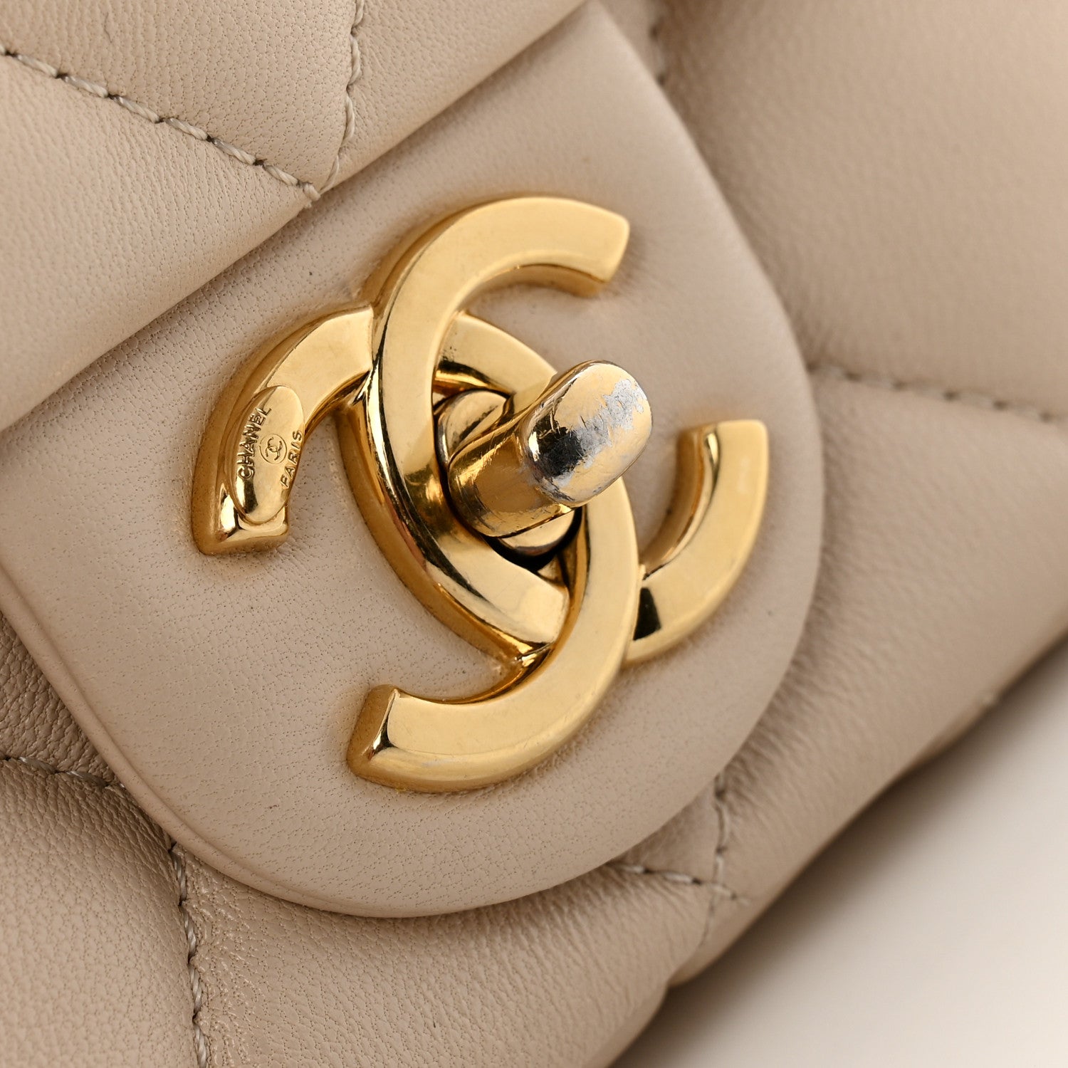 Lambskin Quilted Small CC Funky Town Flap Beige